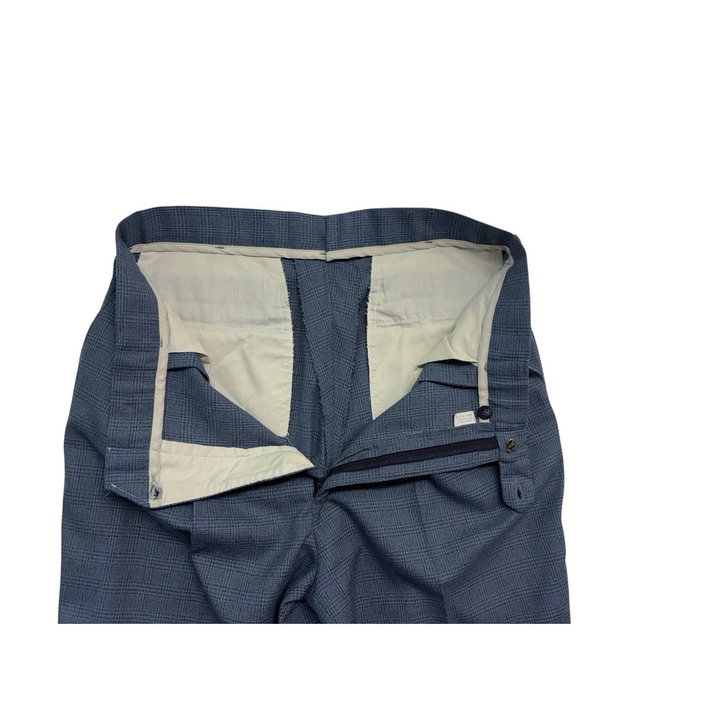 vtg USA Blue Plaid 34x30 High Waisted Pleated Dress Suit Pants Relaxed Taper - Picture 7 of 8